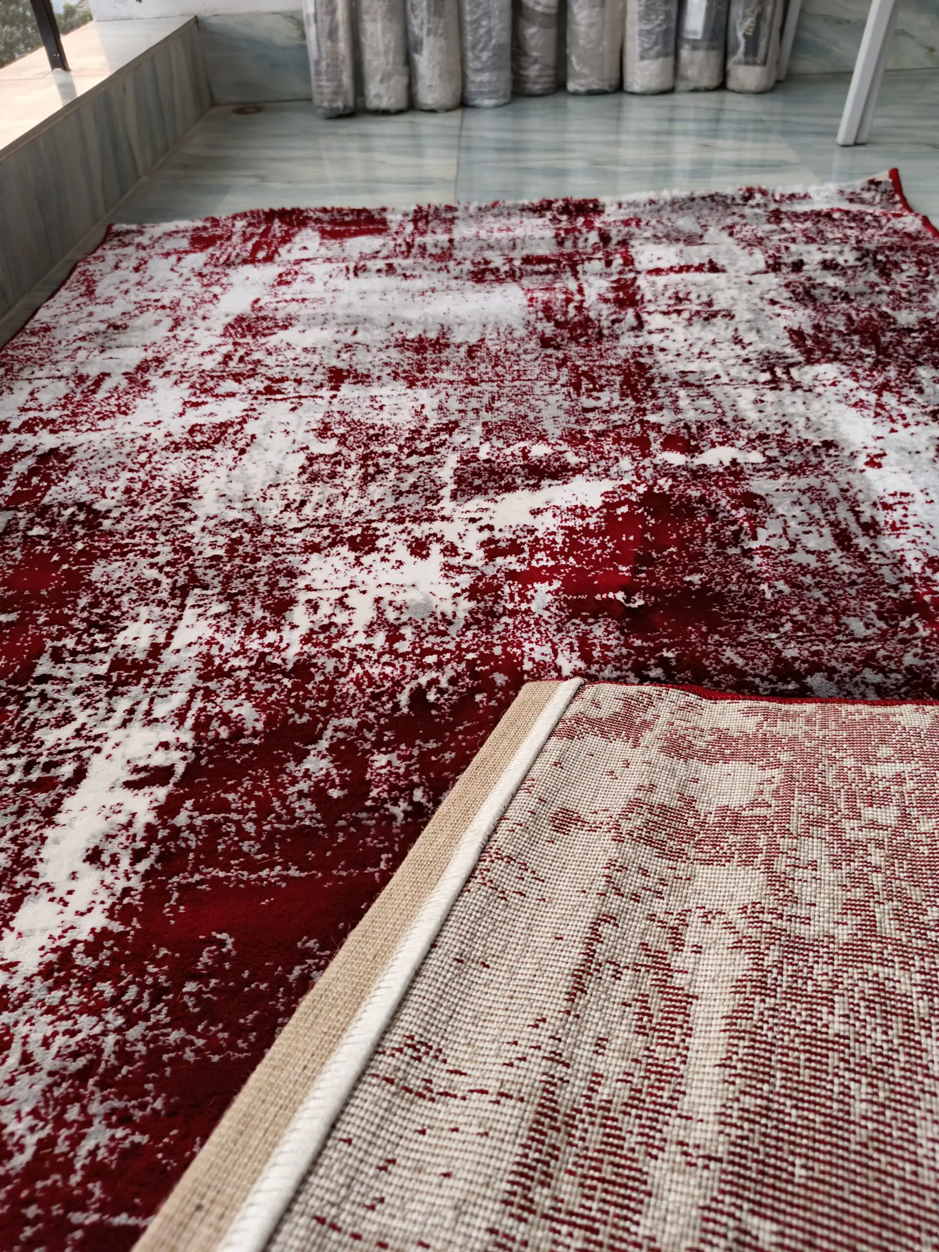 Luxury Red & White Rug – Abstract Elegance for Your Space