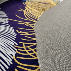 Elegant Navy & Gold Feather Round Rug – Nature-Inspired for Modern Spaces