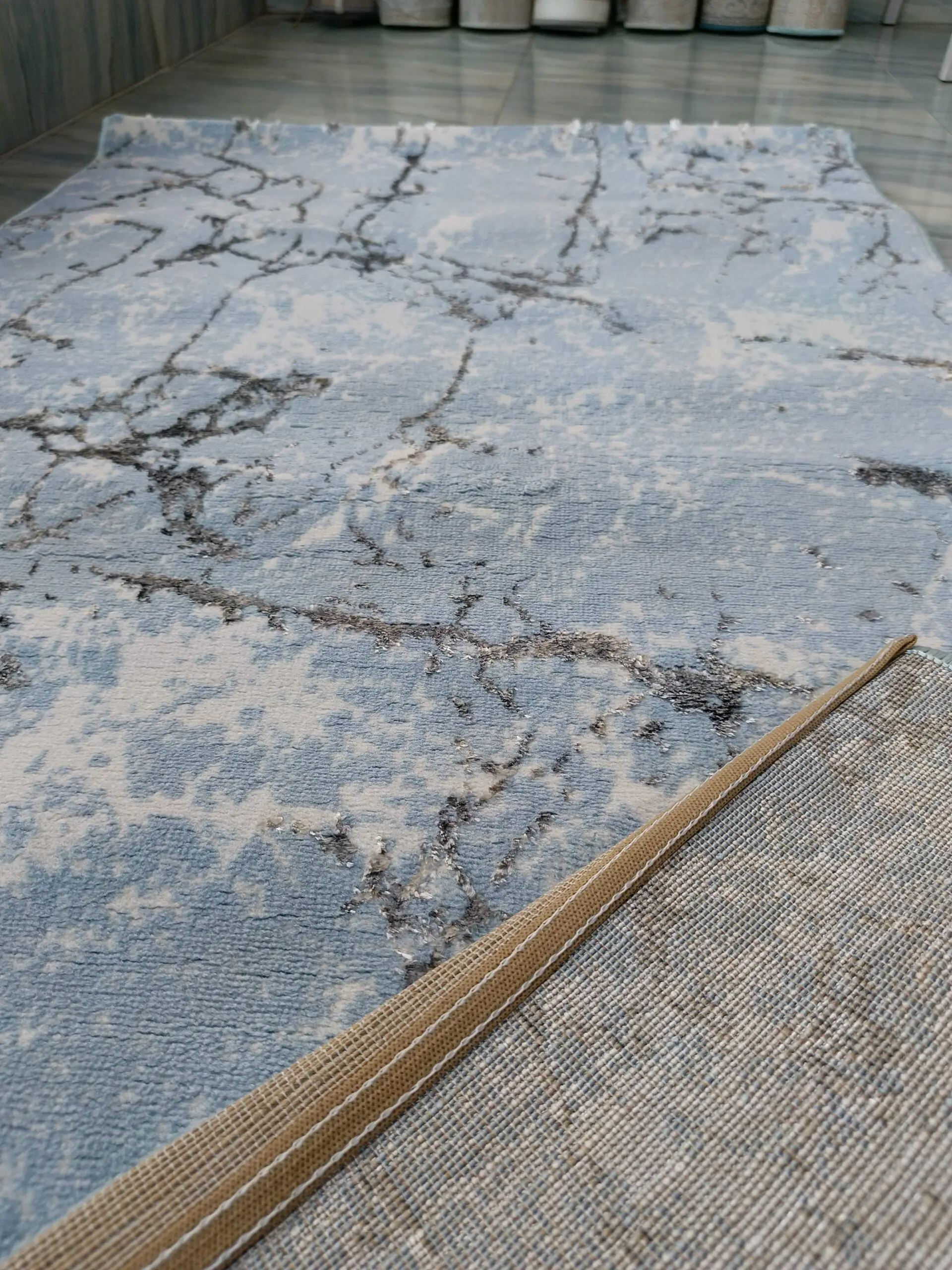 3D Shiny Marble Carpet – Blue & Grey, Dual-View Luxury Floor Mat