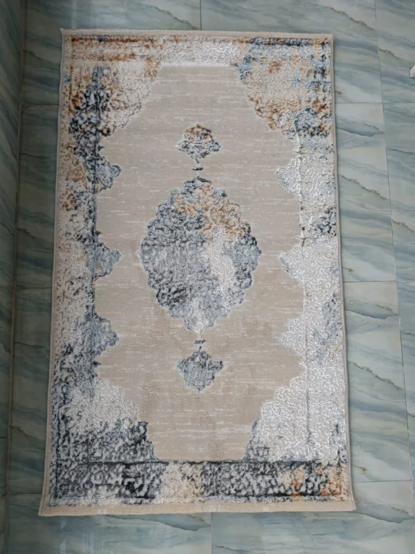3D Shiny Vintage Carpet – Beige & Grey Medallion Design, Dual-View Luxury Rug - Image 3
