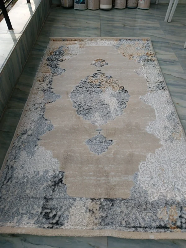 3D Shiny Vintage Carpet – Beige & Grey Medallion Design, Dual-View Luxury Rug - Image 6