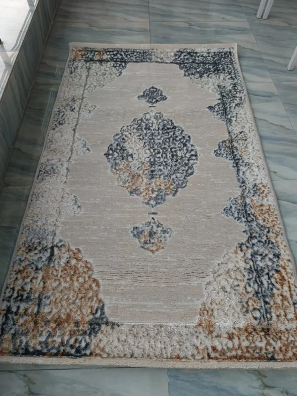 3D Shiny Vintage Carpet – Beige & Grey Medallion Design, Dual-View Luxury Rug - Image 8
