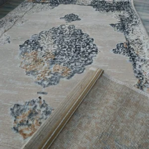 3D Shiny Vintage Carpet – Beige & Grey Medallion Design, Dual-View Luxury Rug
