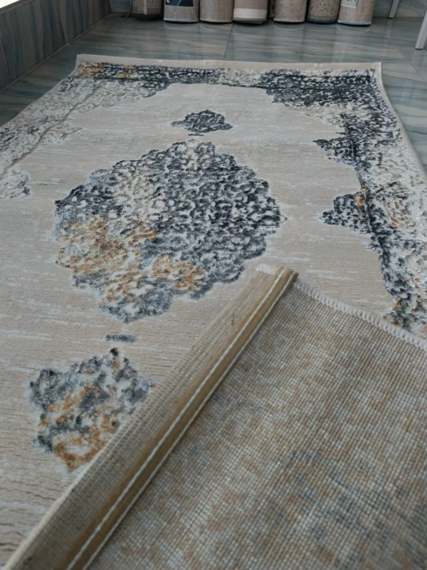 3D Shiny Vintage Carpet – Beige & Grey Medallion Design, Dual-View Luxury Rug