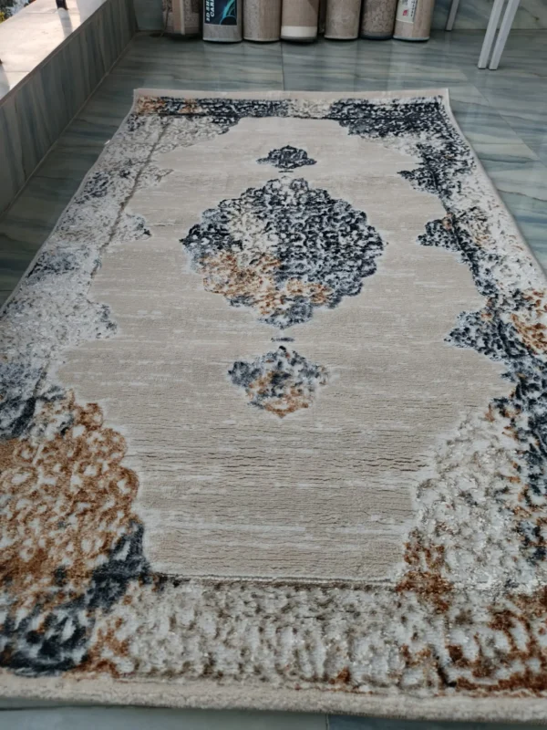 3D Shiny Vintage Carpet – Beige & Grey Medallion Design, Dual-View Luxury Rug - Image 9