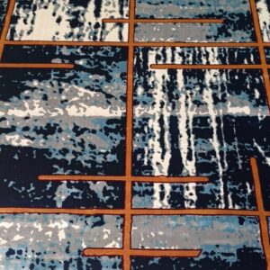 Urban Grid Navy Rug – Modern Geometric Lines with Orange Accents