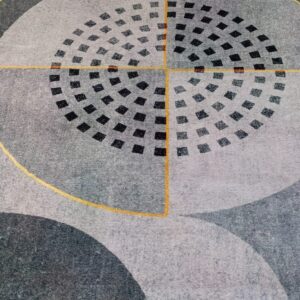 Solar Orbit - Modern Abstract Rug in Grey and Golden Circles