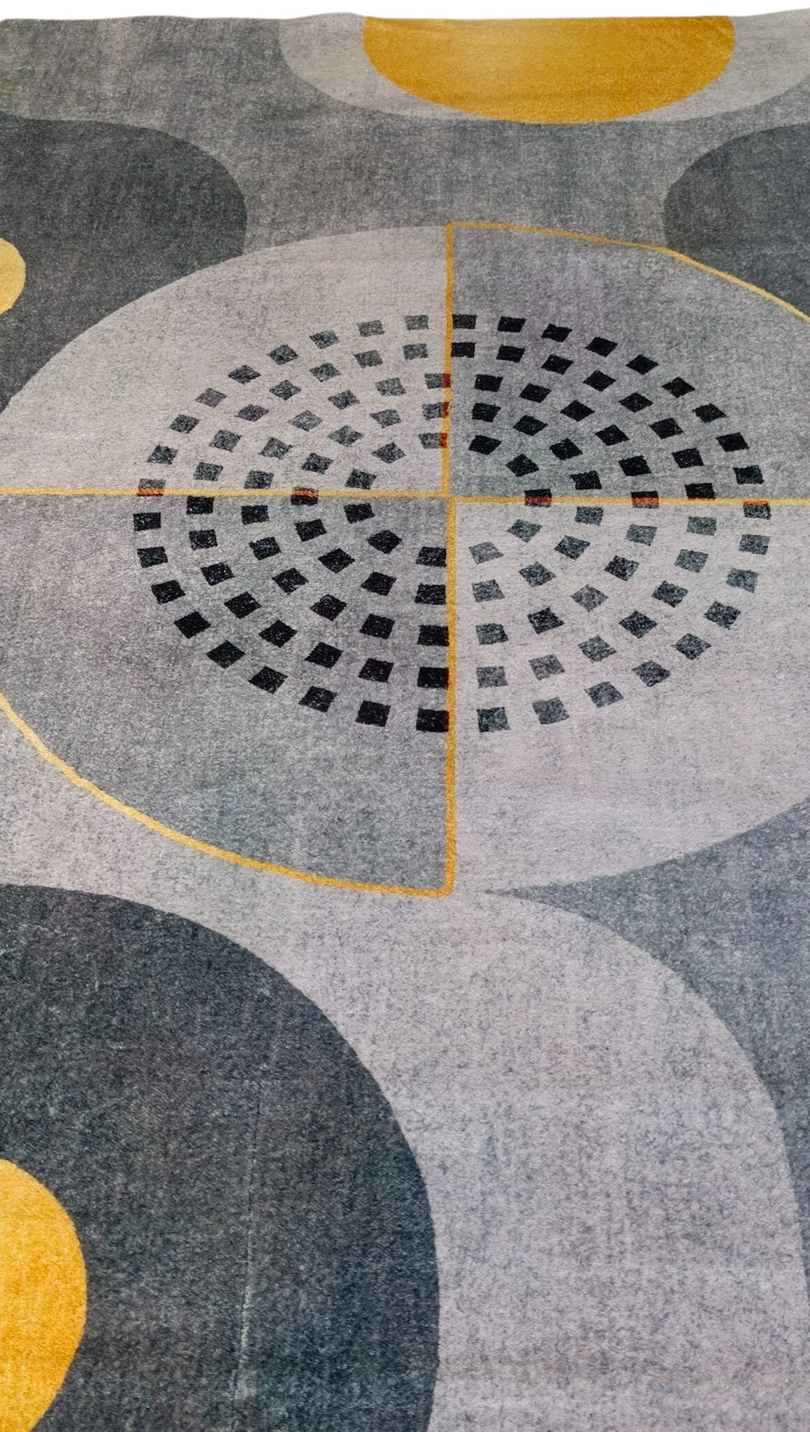Solar Orbit - Modern Abstract Rug in Grey and Golden Circles