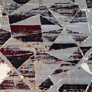 Crimson Prism Rug – Red, Grey & Navy Abstract Triangles