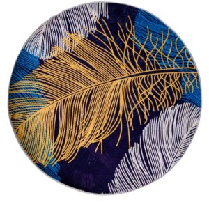 Elegant Navy & Gold Feather Round Rug – Nature-Inspired for Modern Spaces