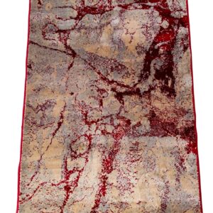 Luxury Red & Beige Abstract Rug – Modern Marble-Inspired Floor Mat