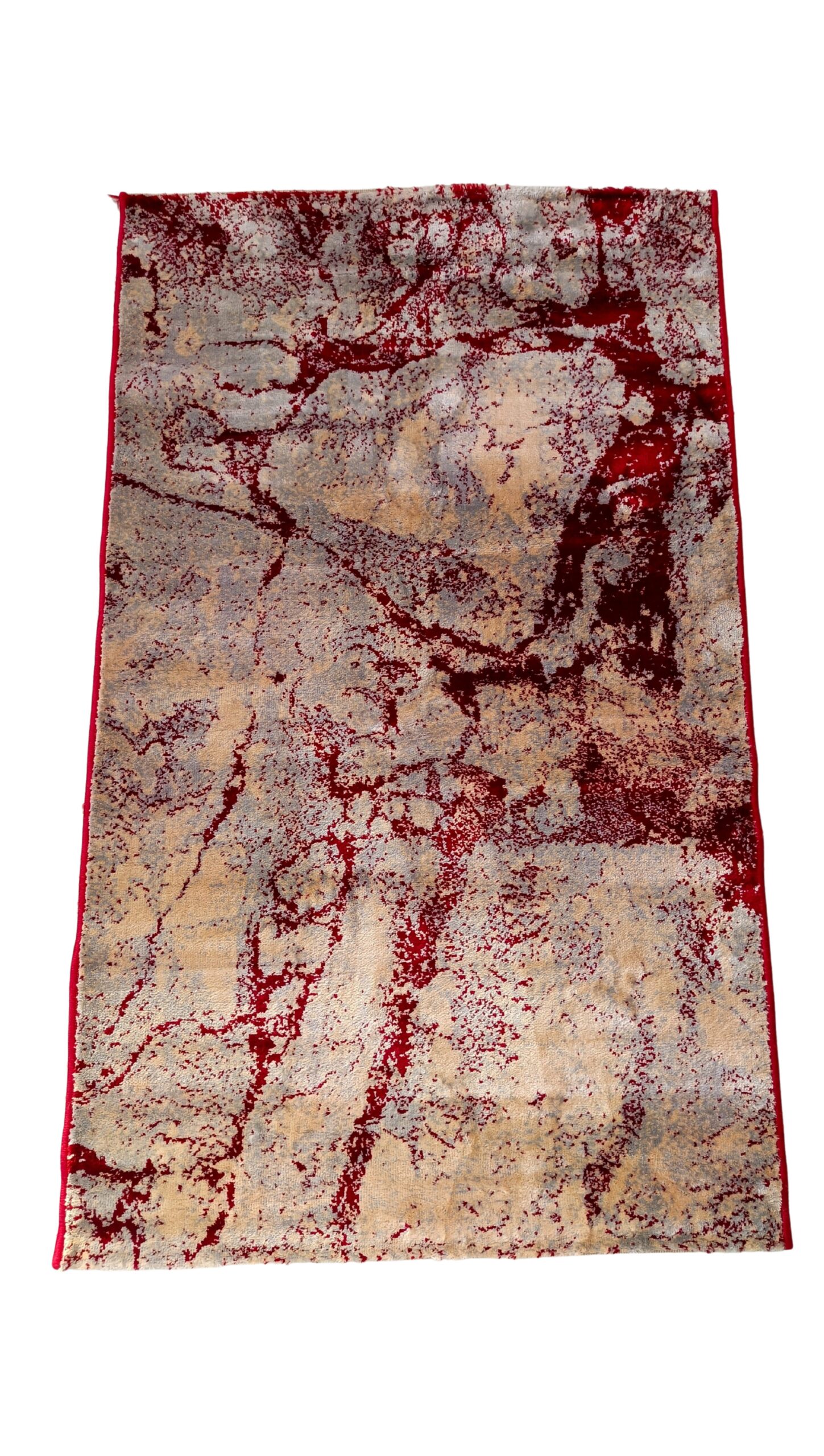 Luxury Red & Beige Abstract Rug – Modern Marble-Inspired Floor Mat