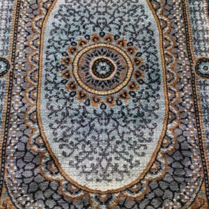 Grey & Gold Oval Medallion Rug - Traditional Royal Design