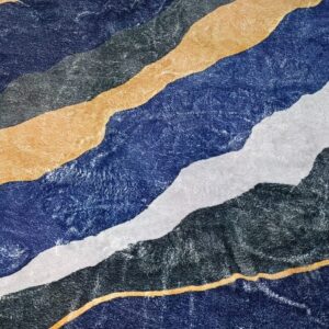 Ocean Dune - Wavy Lines Rug in Deep Navy and Sand