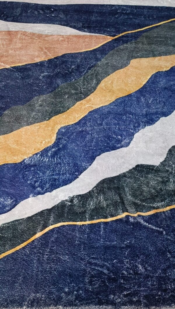 Ocean Dune - Wavy Lines Rug in Deep Navy and Sand