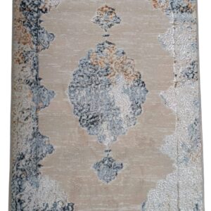 3D Shiny Vintage Carpet – Beige & Grey Medallion Design, Dual-View Luxury Rug