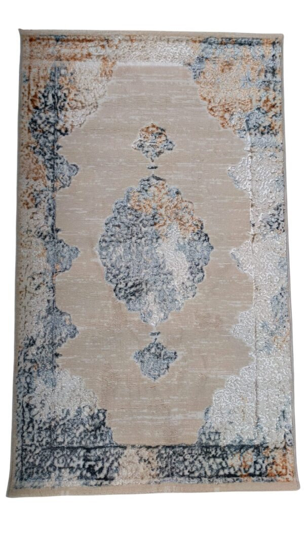 3D Shiny Vintage Carpet – Beige & Grey Medallion Design, Dual-View Luxury Rug