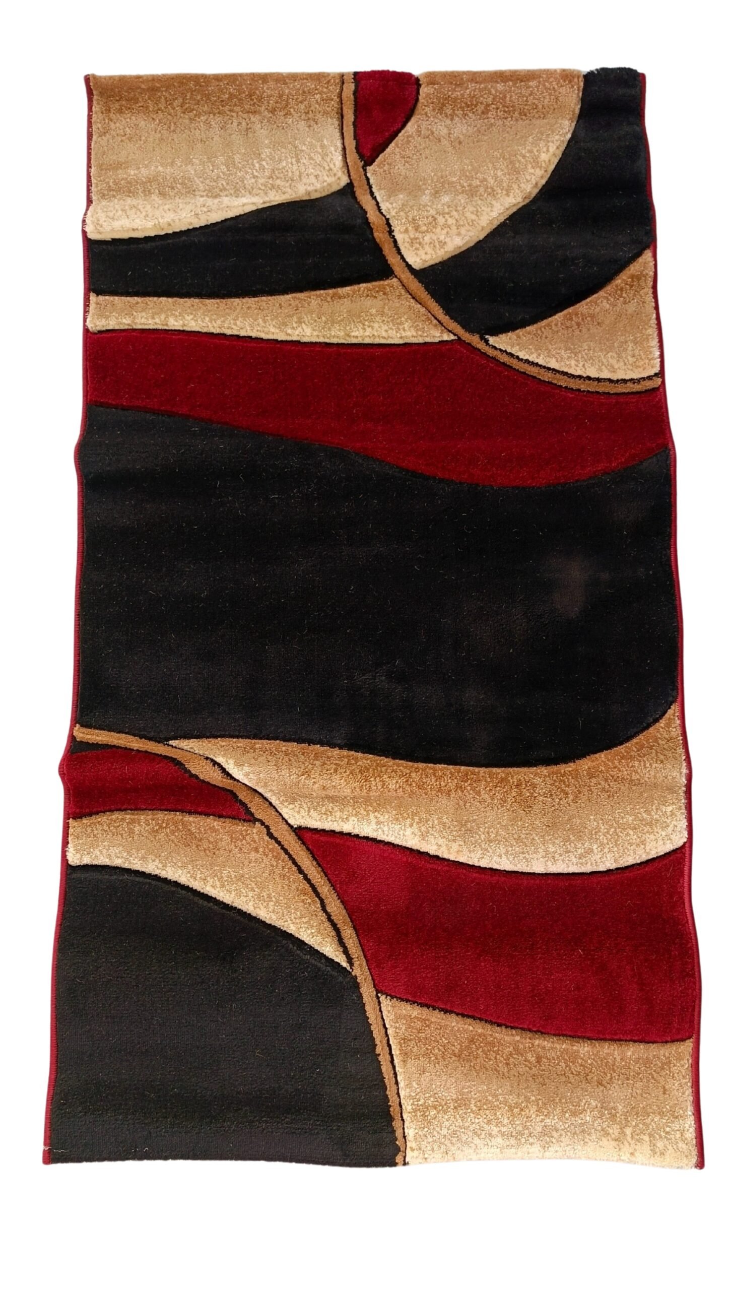 Adnan Luxury Wave Pattern Runner Rug 2.5x5ft – Bold Black, Red & Gold for a Striking Look