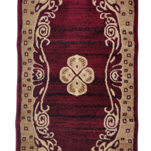 Adnan Persian Modern Rug for Living Room, Elegant Bed Side Runner in Beige & Dark Maroon Tone