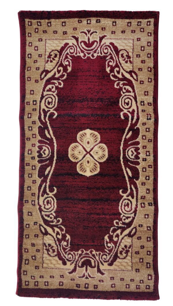 Adnan Persian Modern Rug for Living Room, Elegant Bed Side Runner in Beige & Dark Maroon Tone