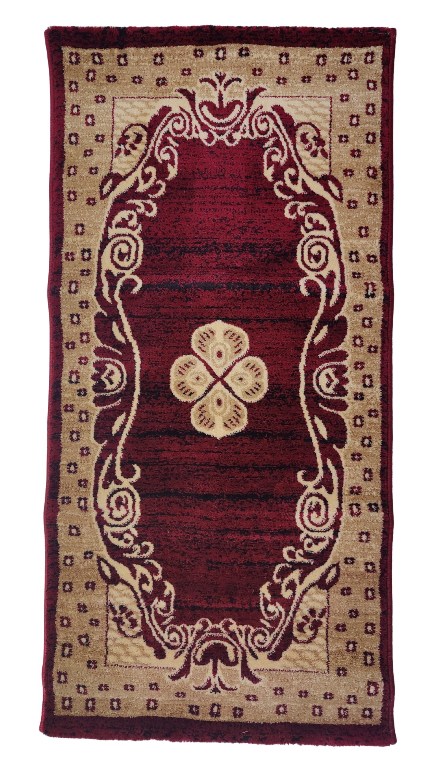 Adnan Persian Modern Rug for Living Room, Elegant Bed Side Runner in Beige & Dark Maroon Tone