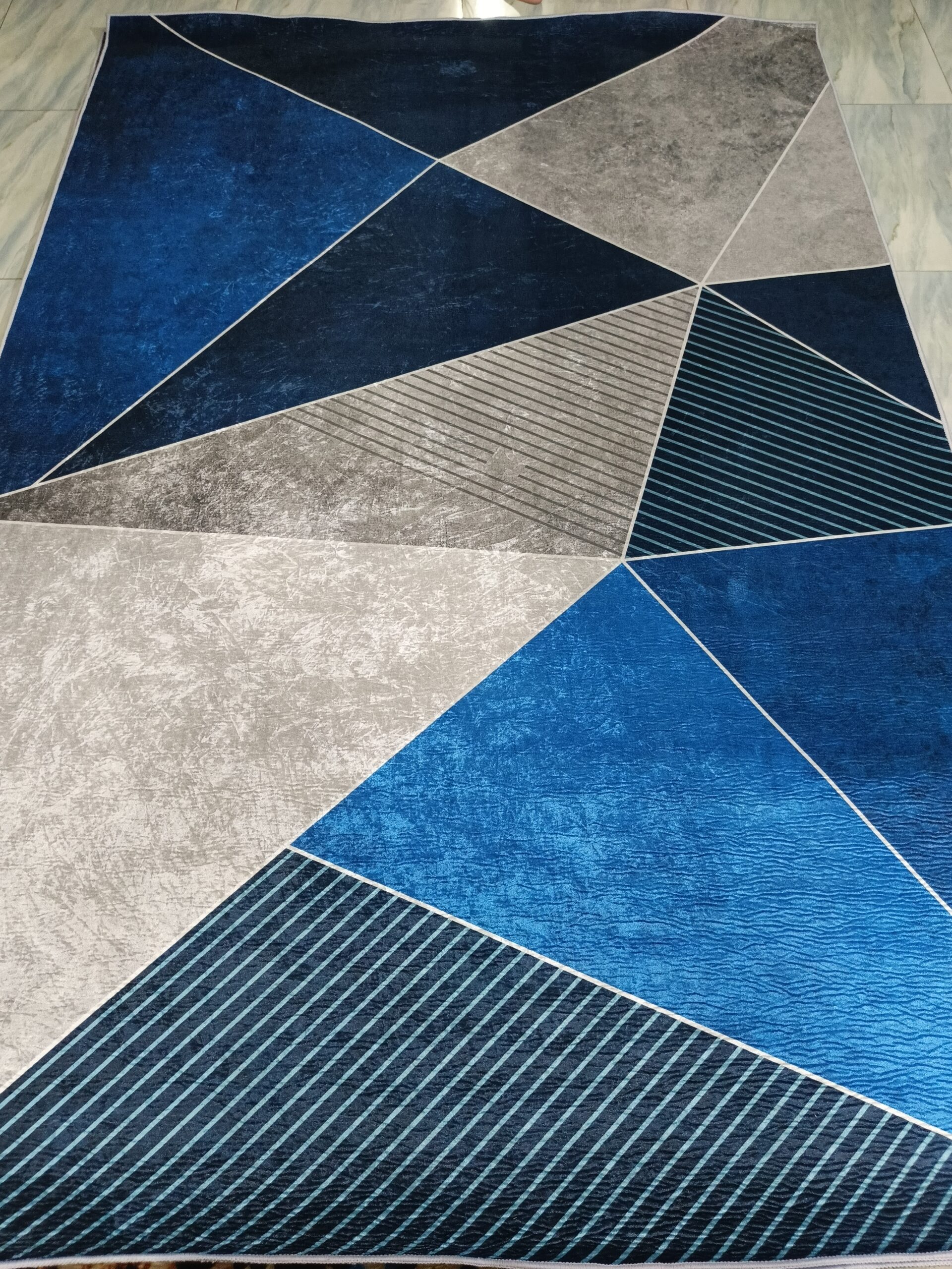 GeoNova – 6x9 Ft Modern Geometric Rug in Navy, Sky Blue & Grey
