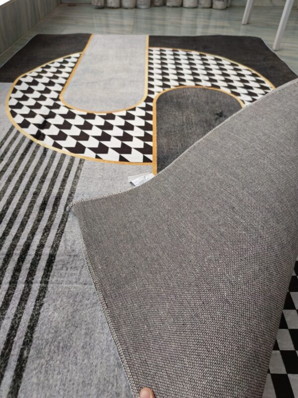 Modern Black & White Monochrome Rug – Geometric Design with Gold Accents - Image 4