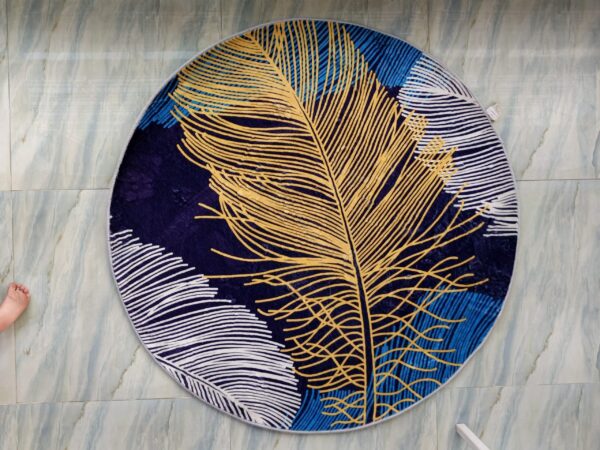 Elegant Navy & Gold Feather Round Rug – Nature-Inspired for Modern Spaces - Image 5