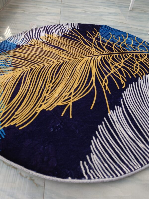 Elegant Navy & Gold Feather Round Rug – Nature-Inspired for Modern Spaces - Image 2