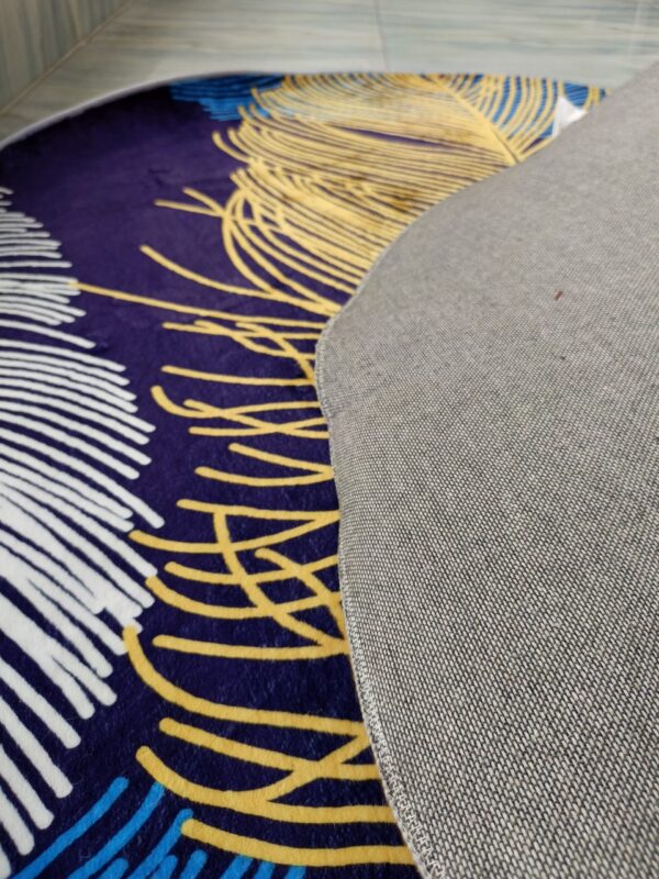 Elegant Navy & Gold Feather Round Rug – Nature-Inspired for Modern Spaces - Image 4