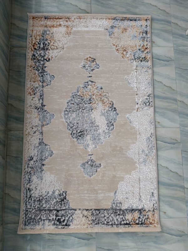 3D Shiny Vintage Carpet – Beige & Grey Medallion Design, Dual-View Luxury Rug - Image 2