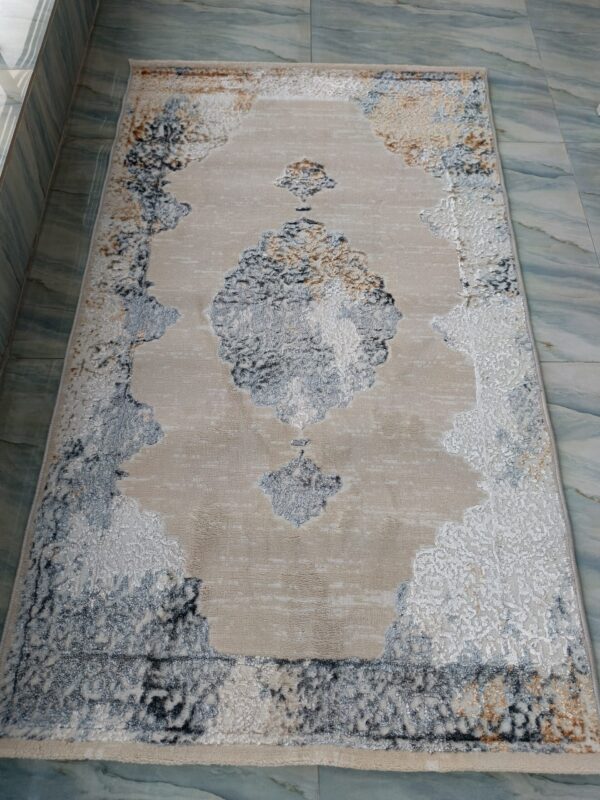 3D Shiny Vintage Carpet – Beige & Grey Medallion Design, Dual-View Luxury Rug - Image 4