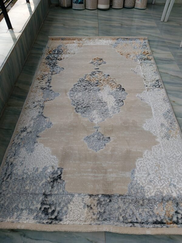 3D Shiny Vintage Carpet – Beige & Grey Medallion Design, Dual-View Luxury Rug - Image 5