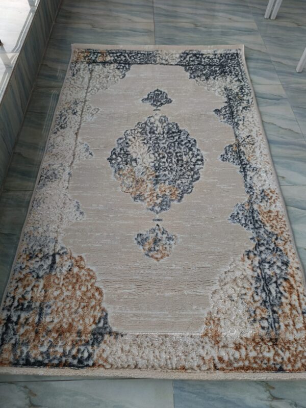 3D Shiny Vintage Carpet – Beige & Grey Medallion Design, Dual-View Luxury Rug - Image 7