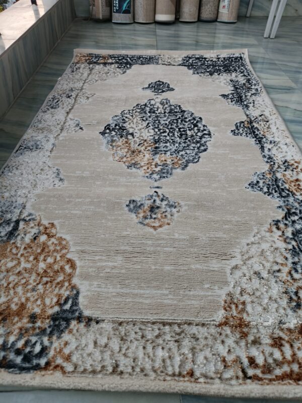 3D Shiny Vintage Carpet – Beige & Grey Medallion Design, Dual-View Luxury Rug - Image 9