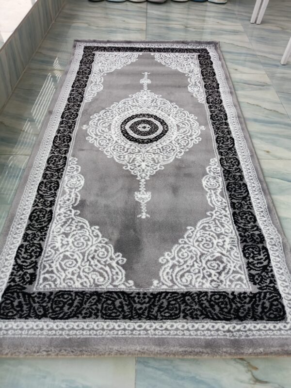 Topkapi Luxury Traditional Runner Rug – Grey & Black with Elegant Medallion Design - Image 2
