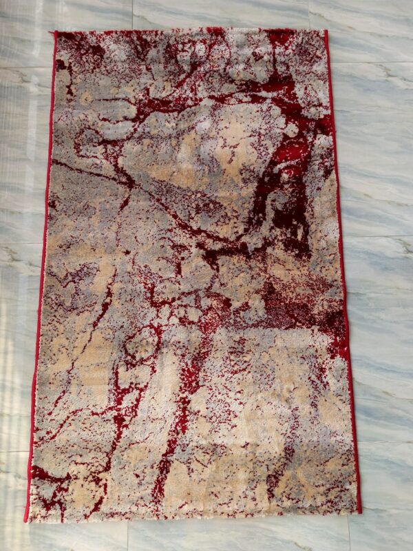 Luxury Red & Beige Abstract Rug – Modern Marble-Inspired Floor Mat - Image 5