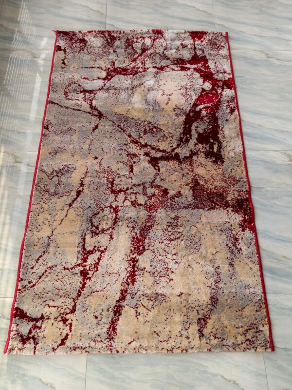 Luxury Red & Beige Abstract Rug – Modern Marble-Inspired Floor Mat - Image 2