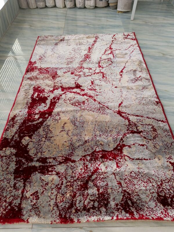 Luxury Red & Beige Abstract Rug – Modern Marble-Inspired Floor Mat - Image 3