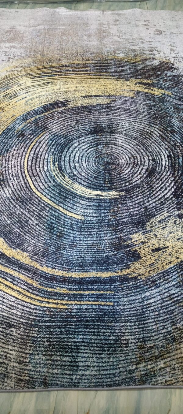 Galaxy Swirl - Abstract Rug in Blue and Mustard - Image 2