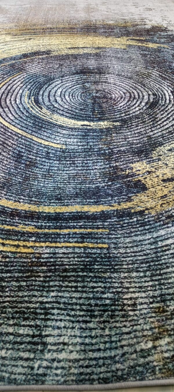 Galaxy Swirl - Abstract Rug in Blue and Mustard - Image 3