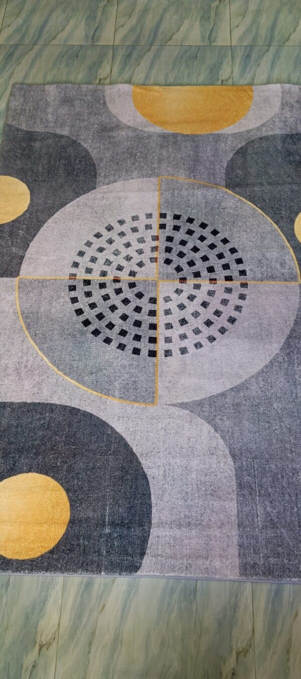 Solar Orbit - Modern Abstract Rug in Grey and Golden Circles - Image 2