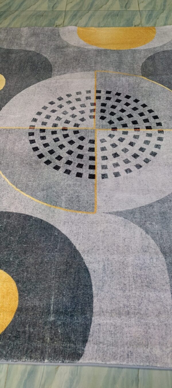 Solar Orbit - Modern Abstract Rug in Grey and Golden Circles - Image 3