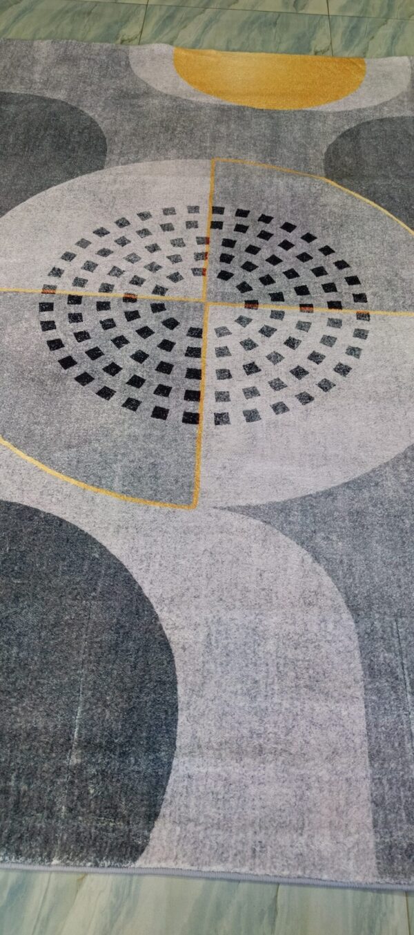 Solar Orbit - Modern Abstract Rug in Grey and Golden Circles - Image 4