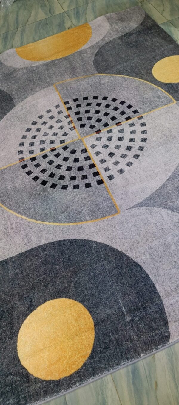 Solar Orbit - Modern Abstract Rug in Grey and Golden Circles - Image 6