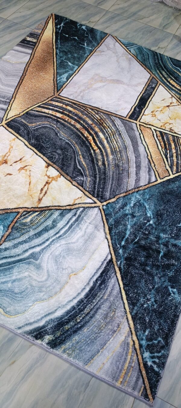 Marble Mosaic - Premium Rug in Teal and Gold - Image 4