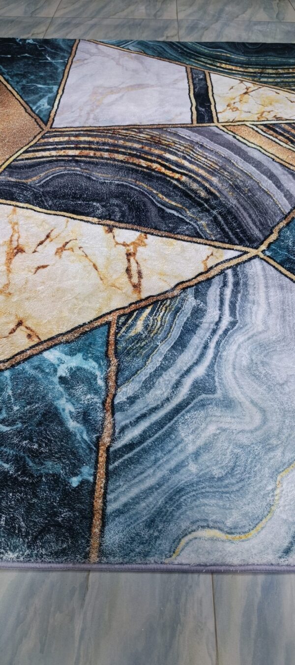 Marble Mosaic - Premium Rug in Teal and Gold - Image 7
