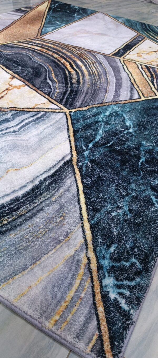 Marble Mosaic - Premium Rug in Teal and Gold - Image 9