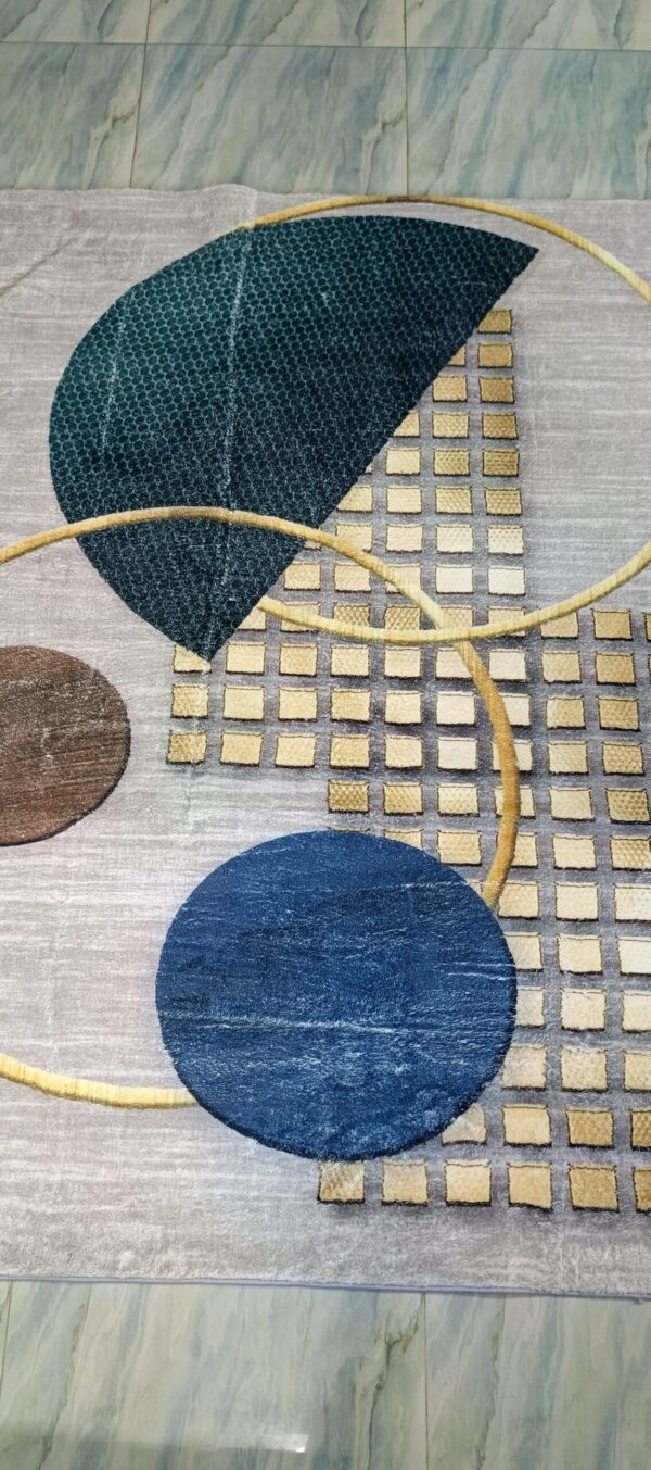 Modern Orbit - Circular Accent Rug in Grey and Blue - Image 3
