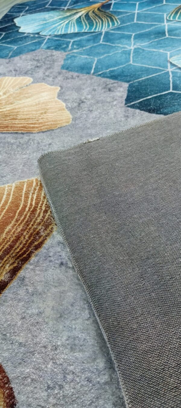 Botanic Grace - Blue & Gold Leaf Rug with Hexagon Art - Image 7